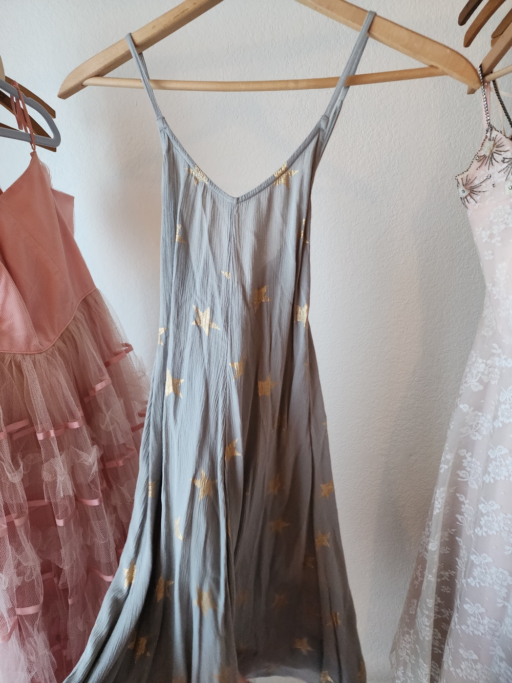 O'Neill Gray Slip Dress with Gold Star Print